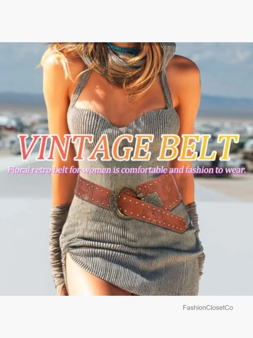 Wide Boho Belt Brown Chunky Western Vintage Floral Belt Accessories for Women
